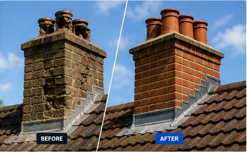 Before and after chimney repairs