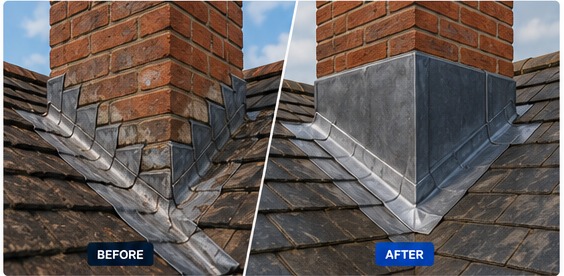 Before and after lead flashing repair
